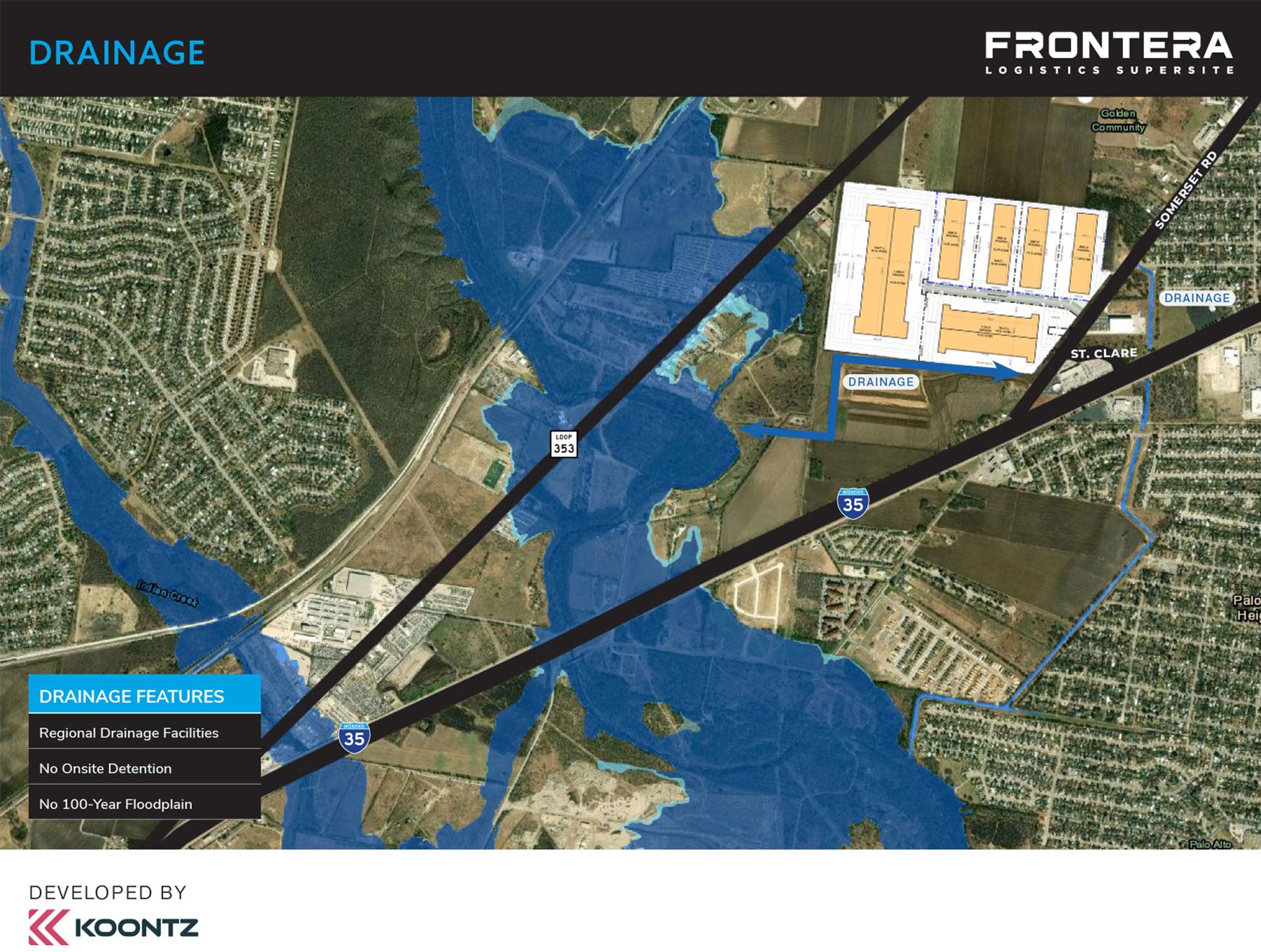 Frontera Logistics Supersite drainage map Koontz